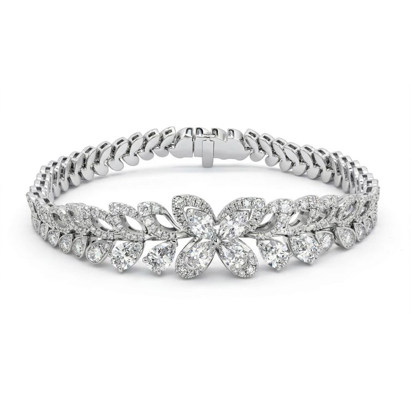 White Gold Floral Vine Tennis Bracelet Marquise & Pave Lab Diamonds