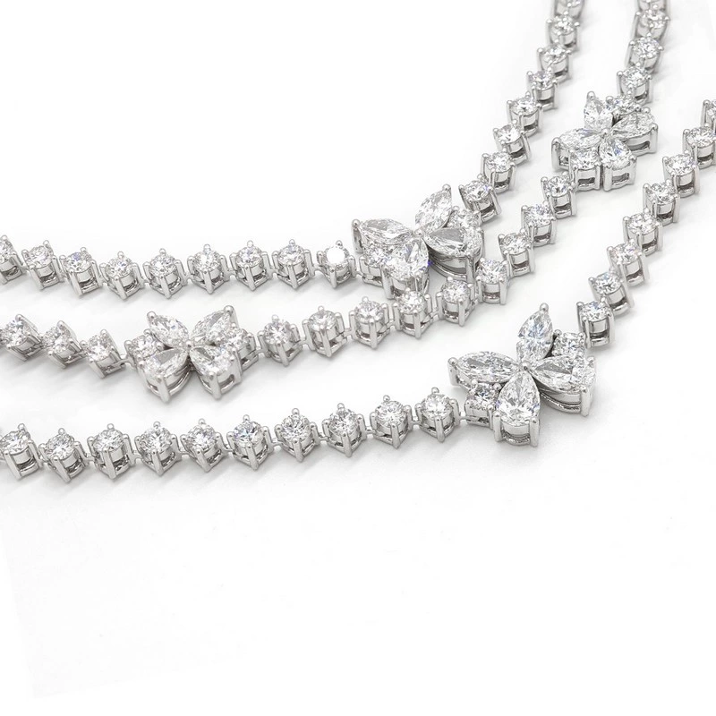 White Gold 3-in-1 Layered Tennis Necklace Butterfly Lab Diamond Accents